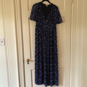 Joie Blue Floral Short Sleeve V Neck Maxi
